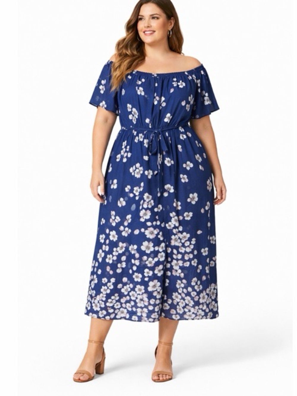 Studio One New York Off‎ The Shoulder Floral Midi Dress